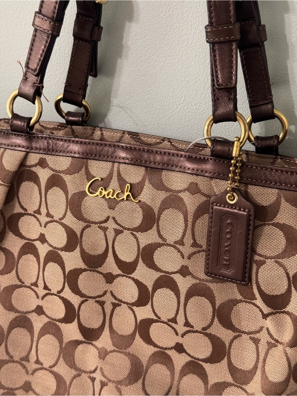 Vintage Y2K Coach Gallery Signature Pleated Tote Shoulder Monogram Purse Bag - Picture 2 of 11